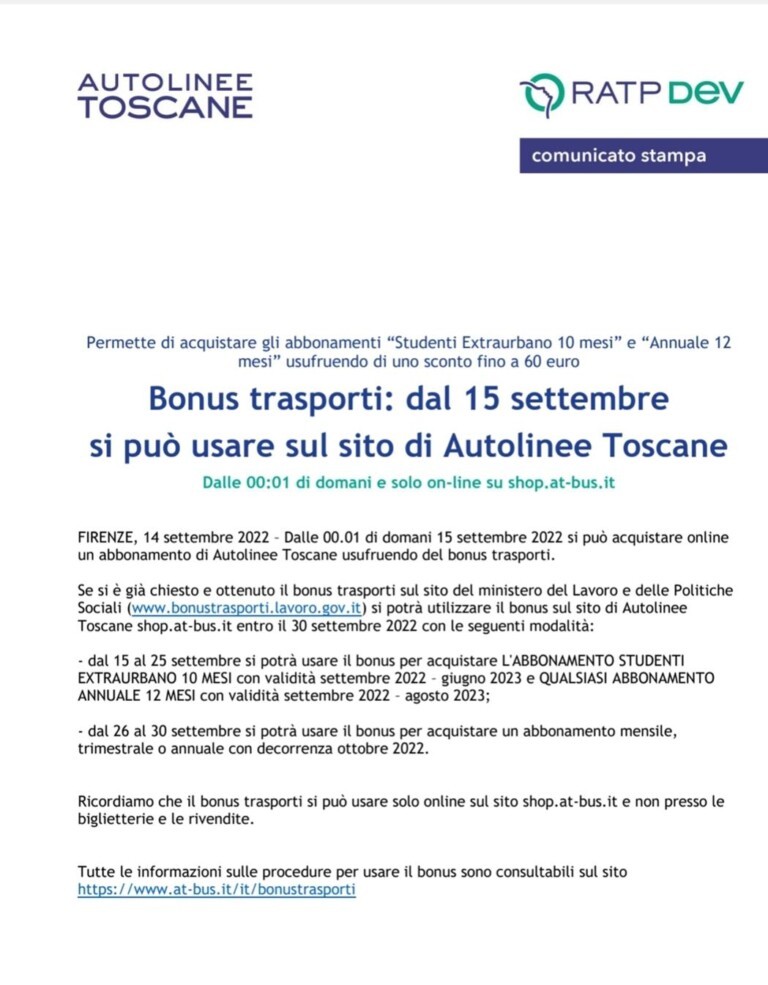 bonus 2020; autolinee toscane;