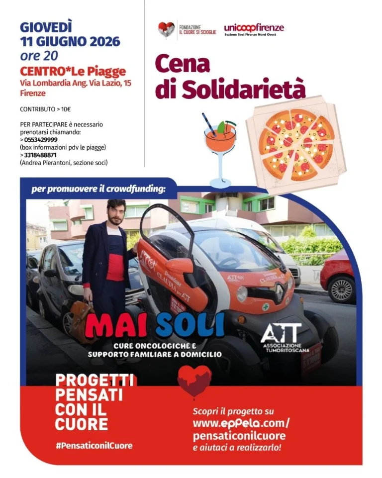Locandina della cena di solidarietà per il progetto Mai Soli di ATT