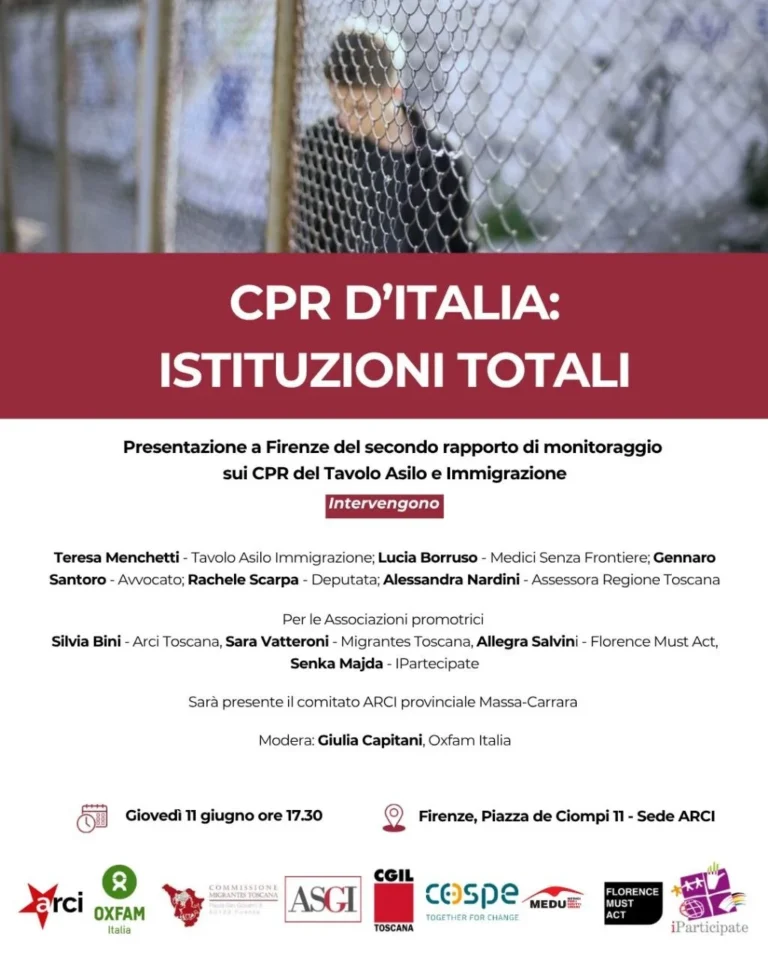 Locandina della presentazione del rapporto CPR d'Italia: istituzioni totali