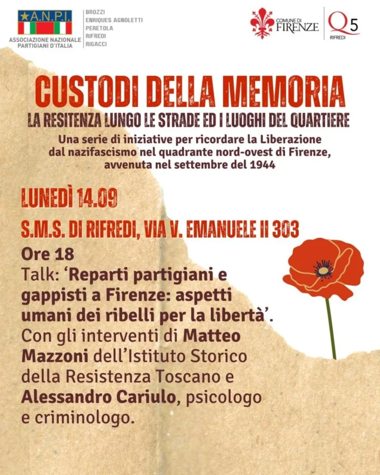 Locandina: "Custodi della memoria": talk sui reparti partigiani e gappisti a Firenze