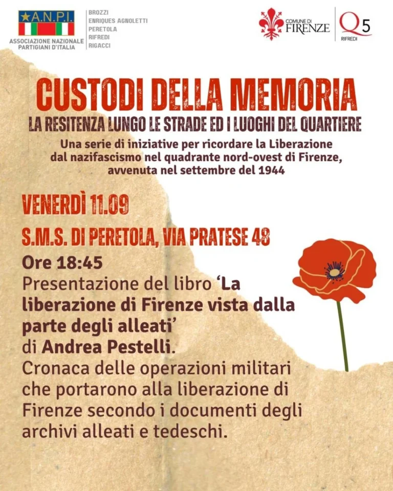 Locandina: Presentazione del libro «La liberazione di Firenze vista dalla parte degli alleati» di Andrea Pestelli