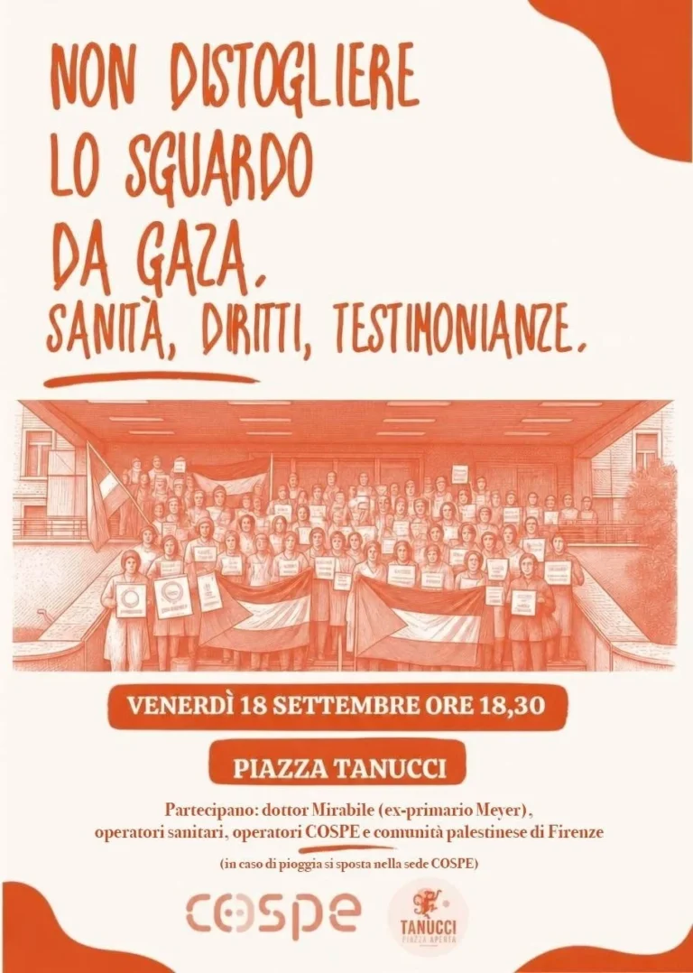 Locandina: "Non distogliere lo sguardo da Gaza. Sanità, diritti, testimonianze"